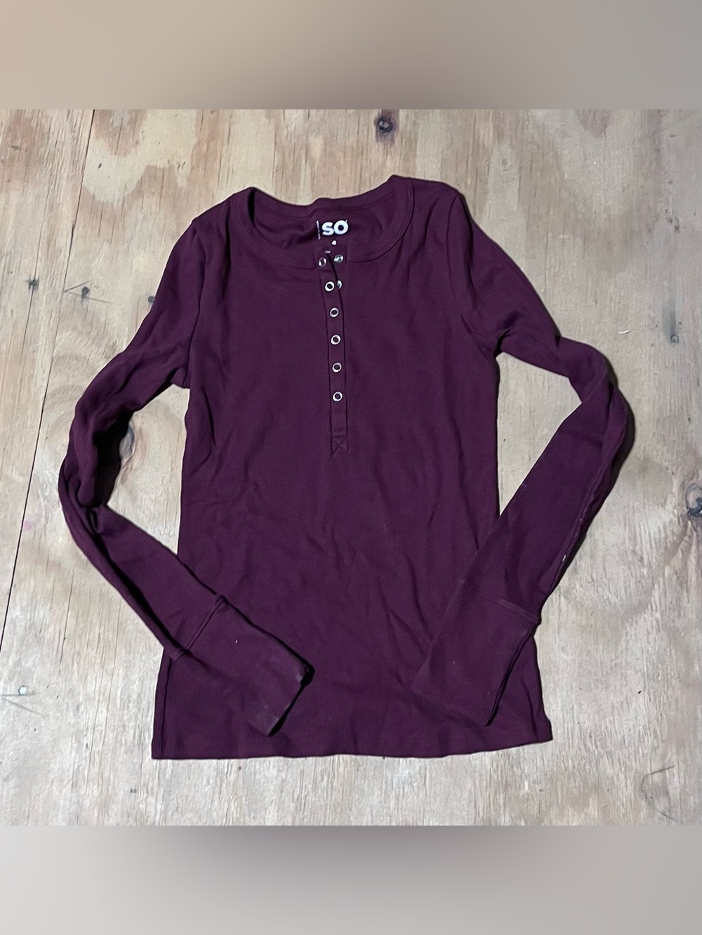 SO Women's Long Sleeve Henley Top - Plum